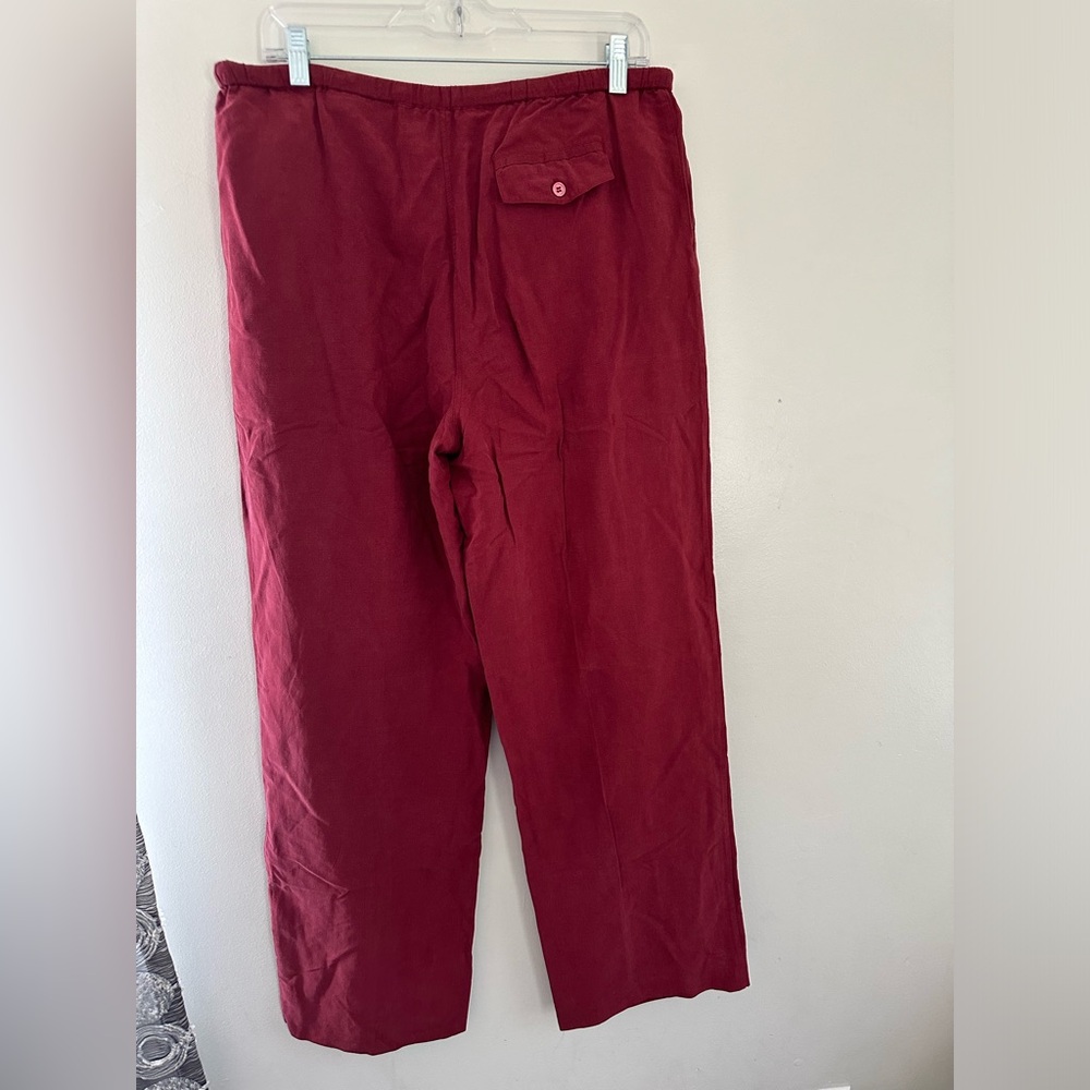 Silk linen blend Kate hill casual red women’s pants  drawstring size 10 - Picture 10 of 13